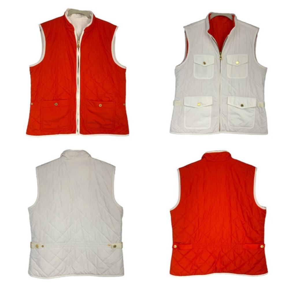 Lauren Ralph Lauren Reversible Quilted Vest Orange & White Utility Pockets Small